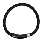 Stainless Steel Black Ip Matte Clasp Black Leather Bracelet 8.25In
