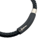 Stainless Steel Black Ip Matte Clasp Black Leather Bracelet 8.25In