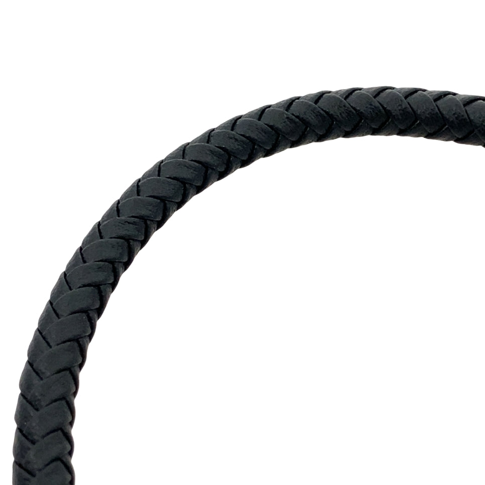 Stainless Steel Black Ip Matte Clasp Black Leather Bracelet 8.25In