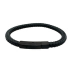 Stainless Steel Black Ip Matte Clasp Black Leather Bracelet 8.25In