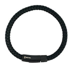 Stainless Steel Black Ip Matte Clasp Black Leather Bracelet 8.25In