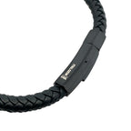 Stainless Steel Black Ip Matte Clasp Black Leather Bracelet 8.25In