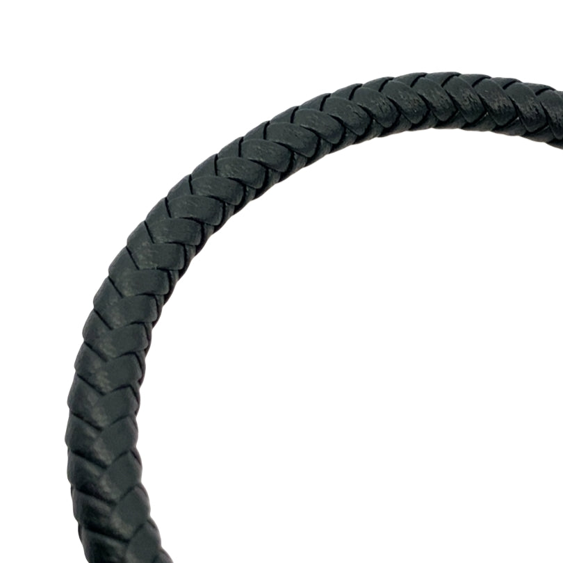 Stainless Steel Black Ip Matte Clasp Black Leather Bracelet 8.25In