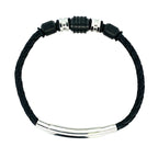 Stainless Steel Black Ip Mix Beads Black Leather Adjustable Bracelet 8-8.5In