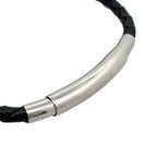 Stainless Steel Black Ip Mix Beads Black Leather Adjustable Bracelet 8-8.5In