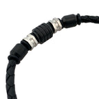 Stainless Steel Black Ip Mix Beads Black Leather Adjustable Bracelet 8-8.5In