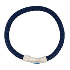Stainless Steel Blue Ip Mesh- Clasp Blue Leather Bracelet 8In