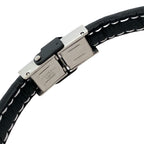 Stainless Steel Black Ip Black Braided Leather Bracelet 8In