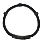 Black Ip Stainless  Steel Franco Link Center Black Leather Bracelet 7.5+0.5 In