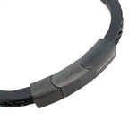 Black Ip Stainless  Steel Franco Link Center Black Leather Bracelet 7.5+0.5 In
