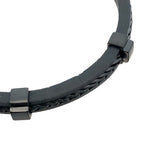 Black Ip Stainless  Steel Franco Link Center Black Leather Bracelet 7.5+0.5 In