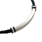 Stainless Steel Id Plate 3- Way Clap Black Leather Adj Bracelet 8-8.5In