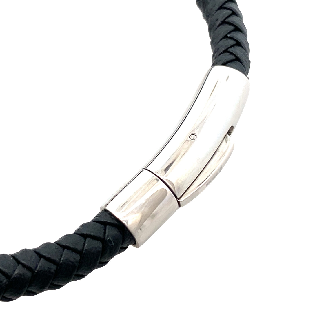Stainless Steel Black Ip Beads Black Leather Bracelet 8.25In