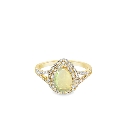 0.48Ctw Diamond 0.70Ctw Opal 14K Yellow Gold Fashion Ring Size 7 1.5Dwt