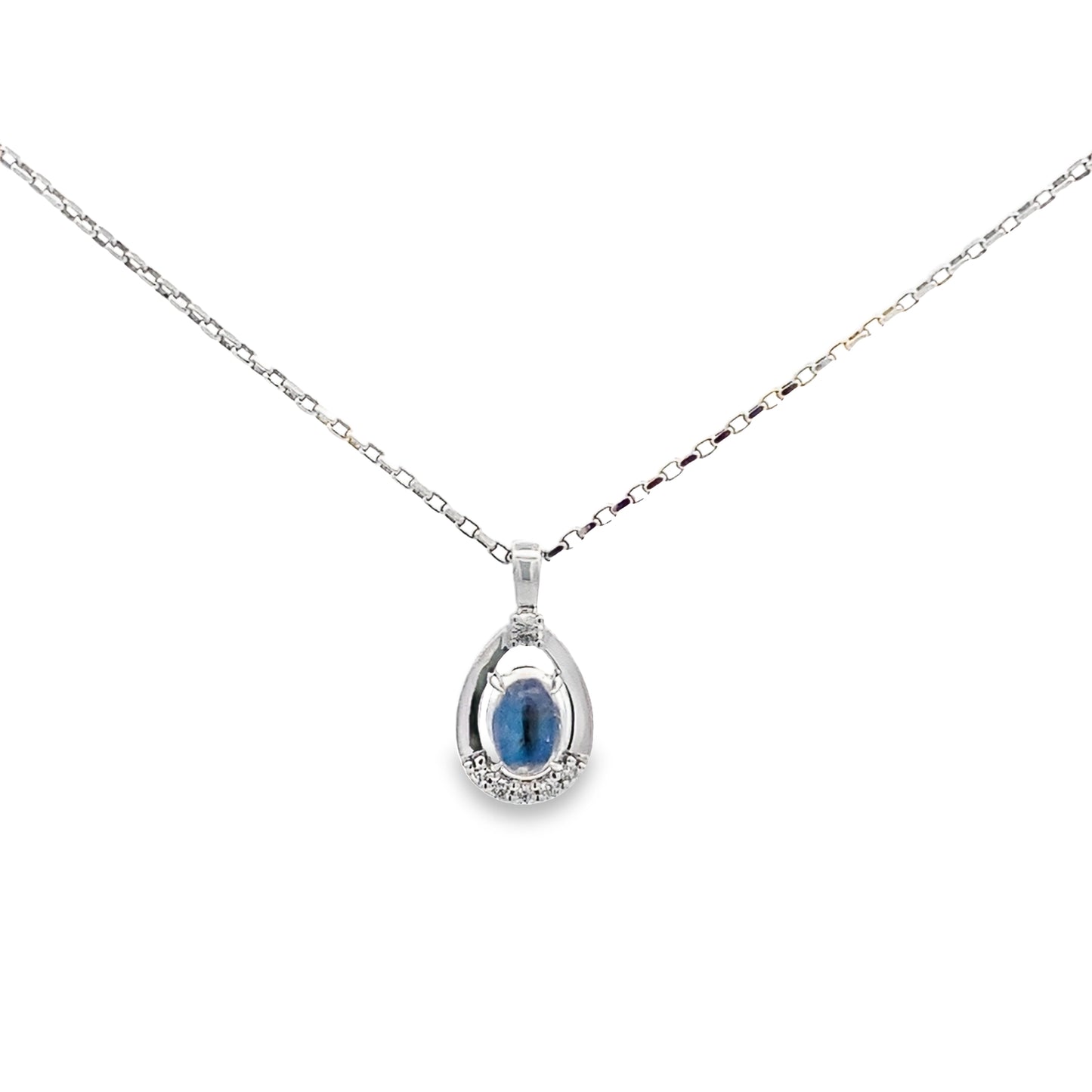 0.90 Moob/ 0.08 Ctw Dird 14K White Gold Moon Stone & Dia Pendant 0.9Dwt