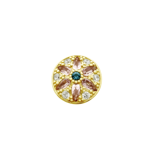 14K Two Tone  Gold Cz Flower Bead Charms 1.9Dwt