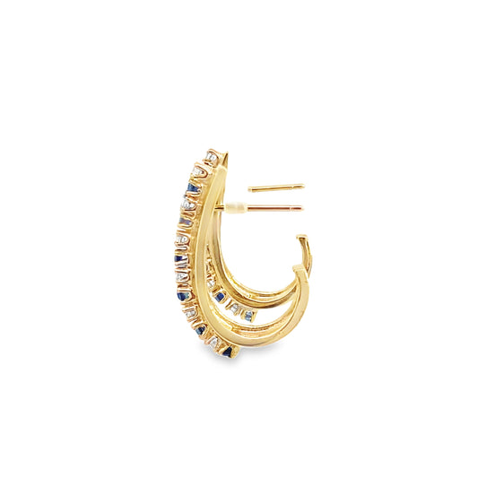 14K Yellow Gold Diamond & Sapphire Earrings 2.6Dwt