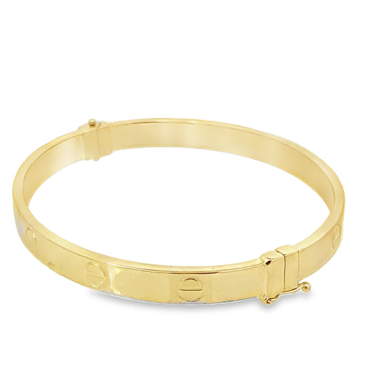 14K Yellow Gold Screw Style Hinged Bangle 5.0Dwt