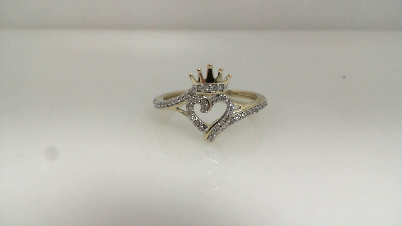 0.15Ctw 10K Yellow Gold Diamond Heart Ring Size 7 1.3Dwt