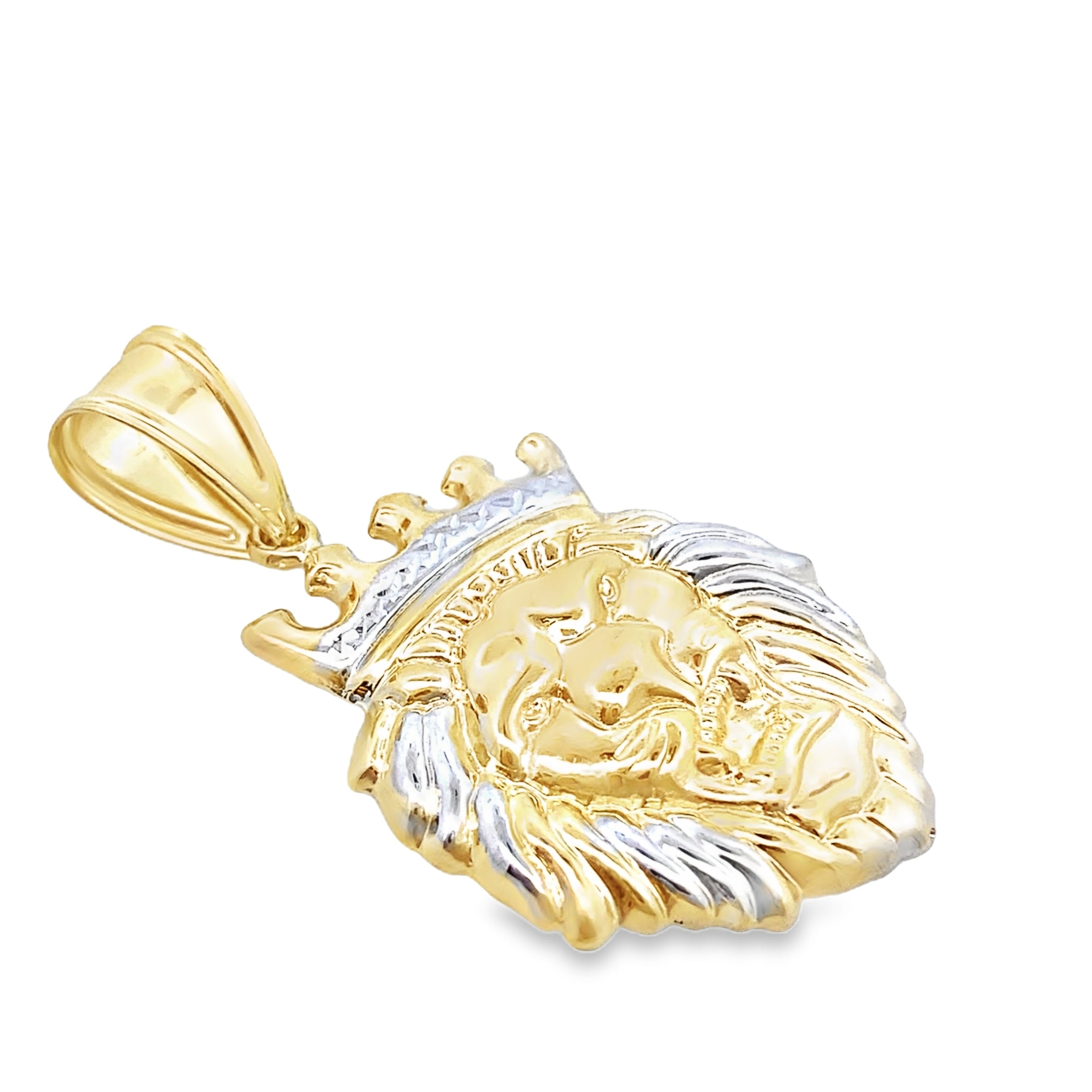 14K Two Tone Gold Lion Head Pendant 3.1Dwt