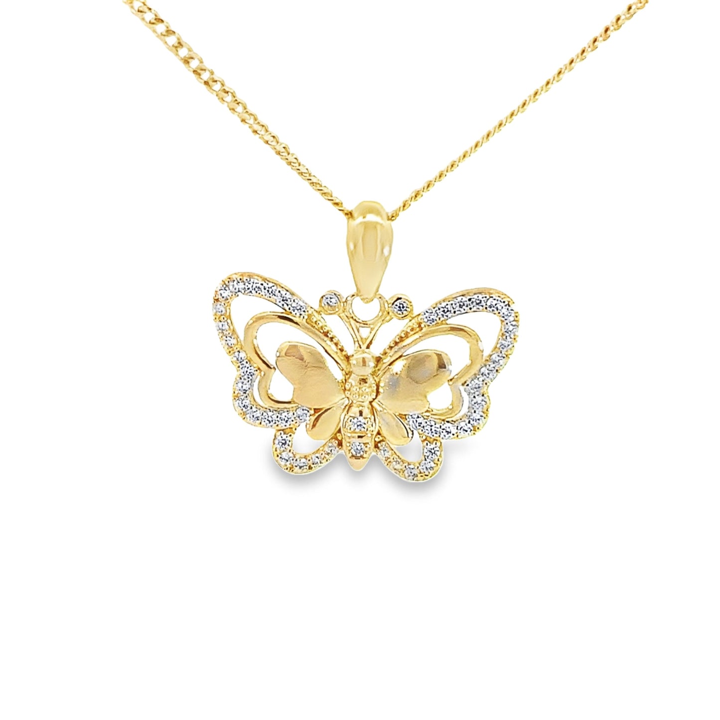 14K Yellow Gold Cz Butterfly Pendant 2.5Dwt