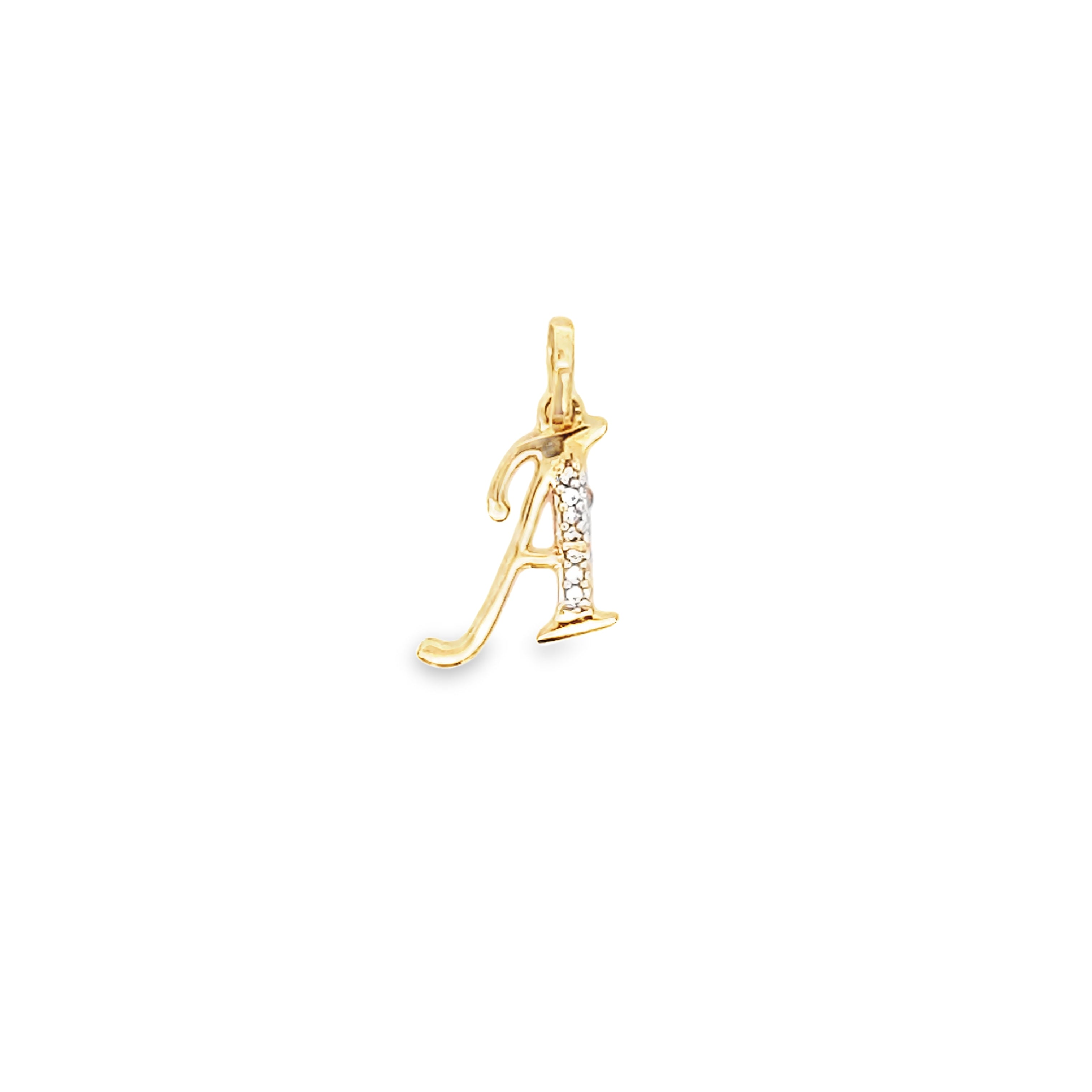 14K Yellow Gold Cz Letter "A" Pendant 0.4Dwt