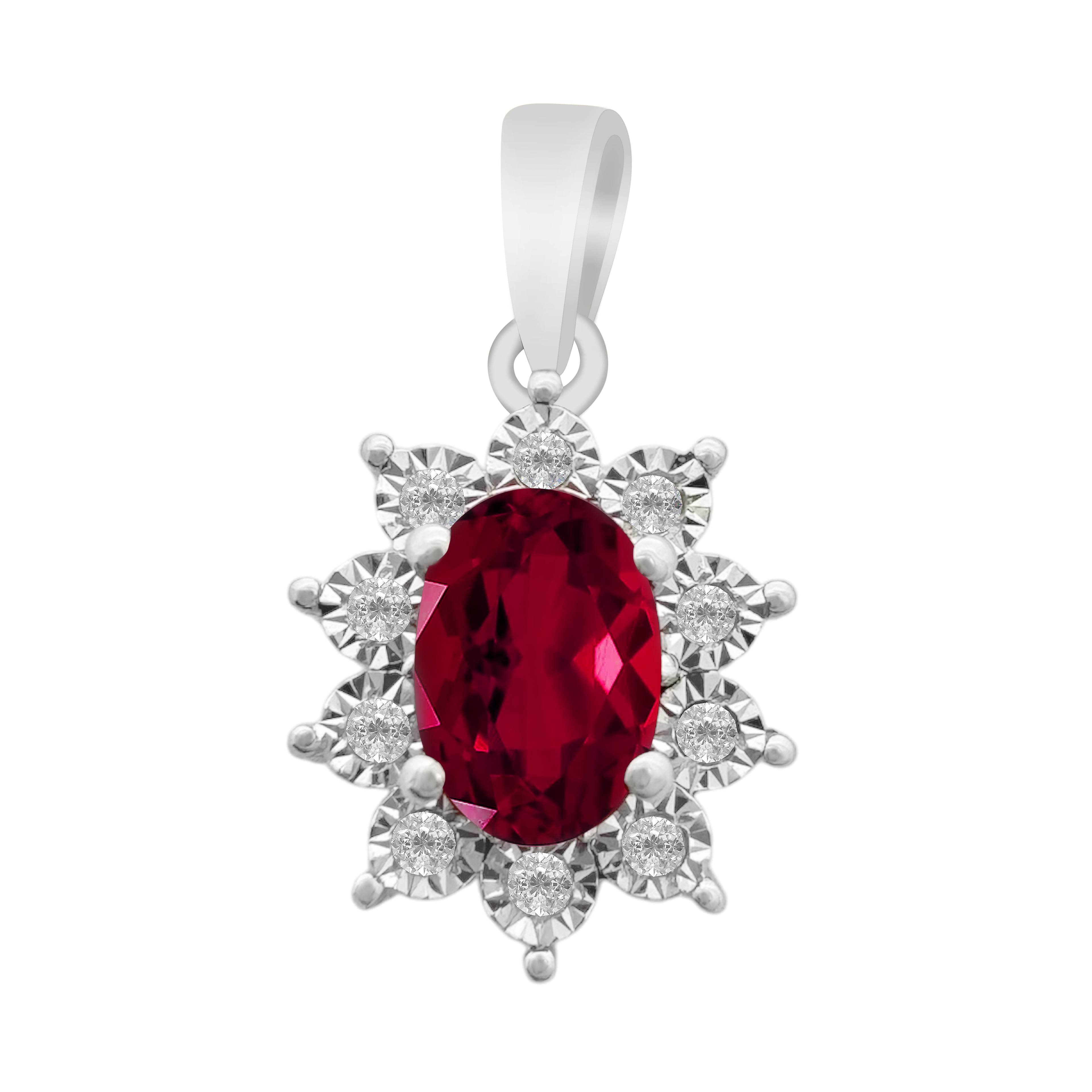0.06Ctw Diamond & Ruby 10K White  Gold Pendant 0.6Dwt