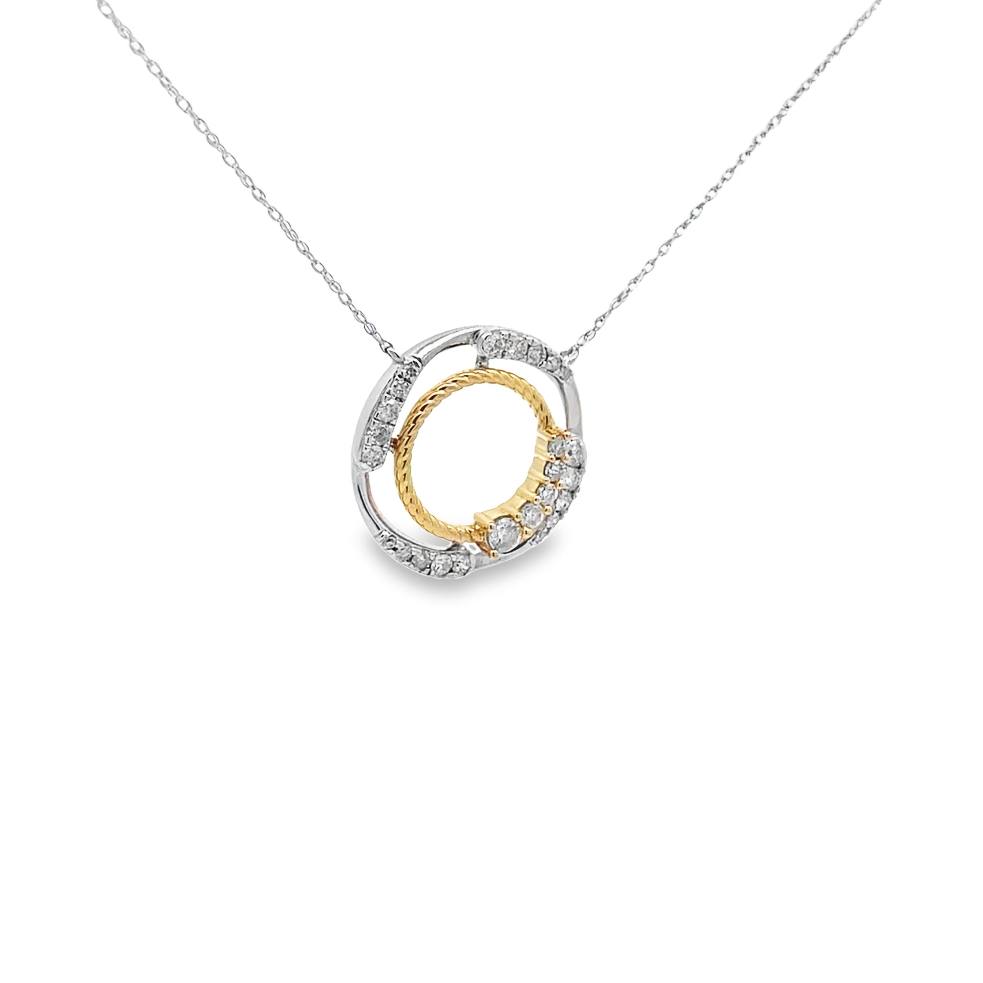0.50Ctw 14K Two Tone Diamond Circle Pendant Necklace 18In 2.4Dwt