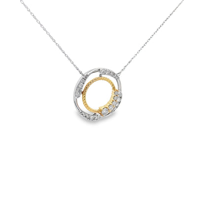 0.50Ctw 14K Two Tone Diamond Circle Pendant Necklace 18In 2.4Dwt