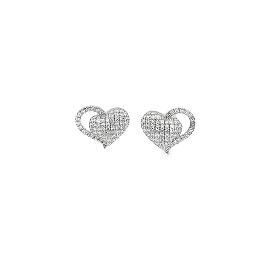 0.75Ctw 14K White Gold Diamond Heart Stud Earrings