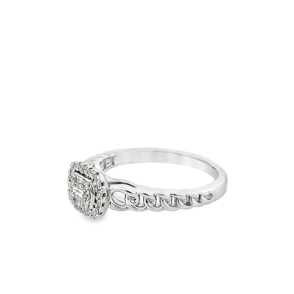 0.20Ctw 14K White Gold Diamond Fashion Ring Size 7 2.1Dwt