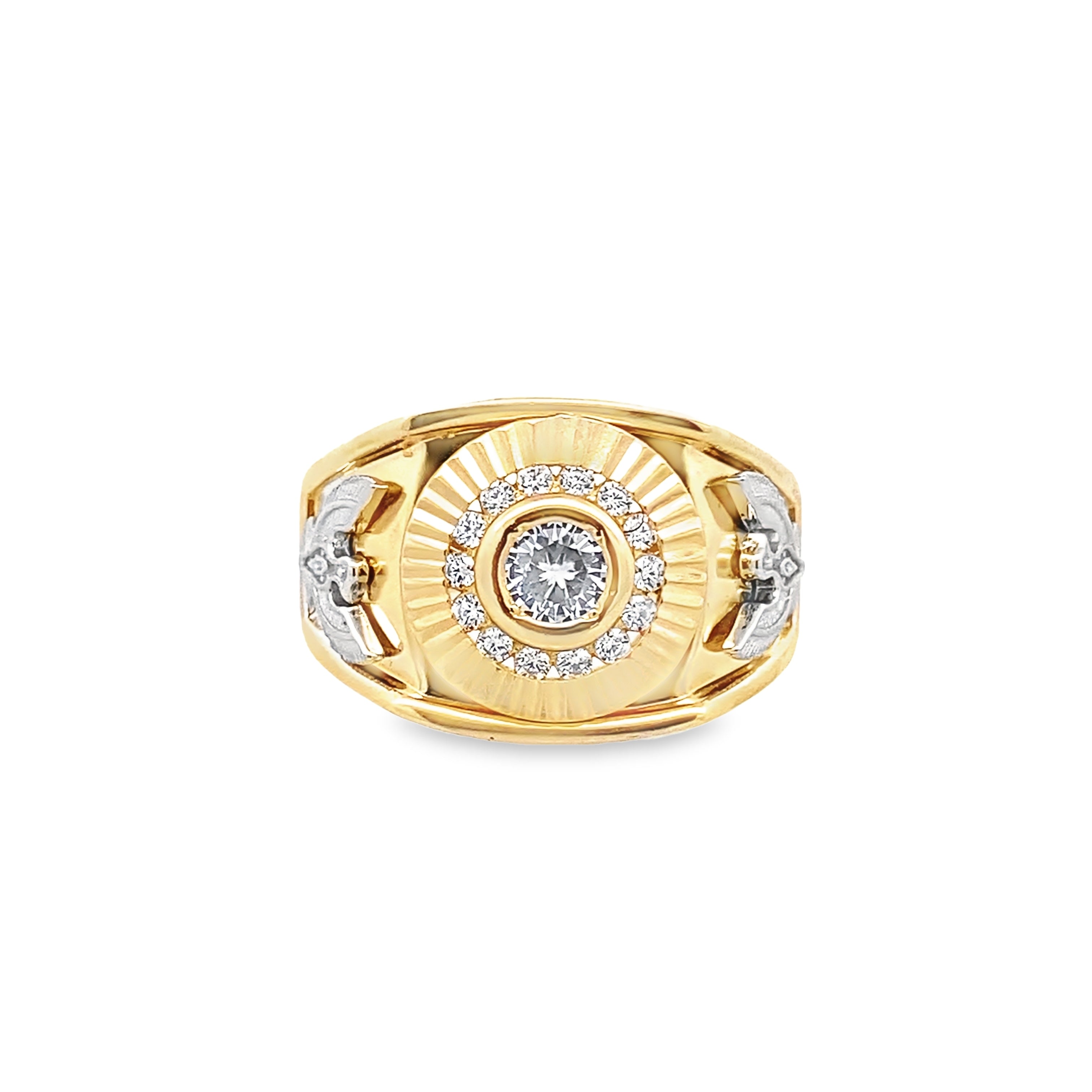 14K Two Tone Gold Eagles & Cz Fashion Ring Mens Size 9 6.4Dwt