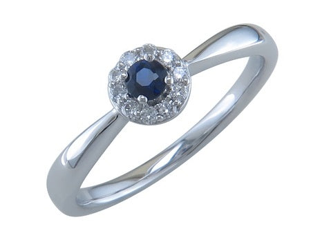 0.10Ctw Diamond 0.12Ctw Sapphire 14K White Gold Ring S