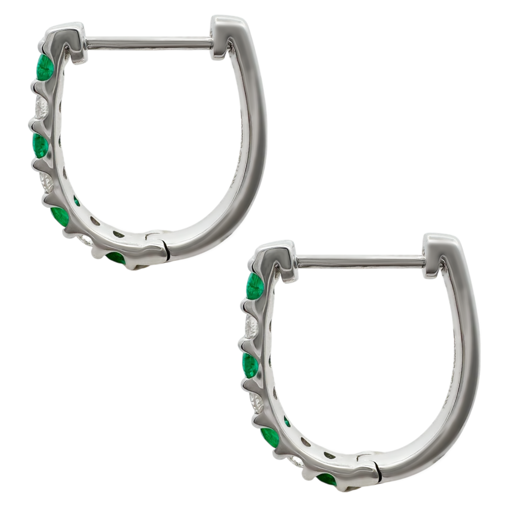 0.40Ctw 14K White Gold Diamond & Emerald Hoop Earrings