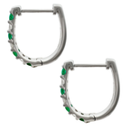 0.40Ctw 14K White Gold Diamond & Emerald Hoop Earrings