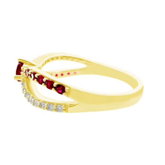 0.25Ct Dia 0.41Ct Ru 14K Yellow Gold Dia & Ruby Fashion Ring Size 7 1.8Dwt