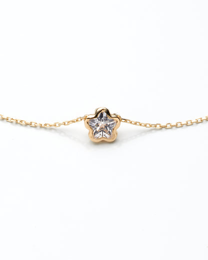 14K Yellow Gold Small Flower Cz Pendant Necklace 18In