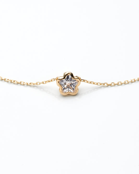 14K Yellow Gold Small Flower Cz Pendant Necklace 18In