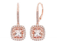 0.34Ctw Diamond 3.25Ctw Morganite 14K Rose Gold Halo Earrings