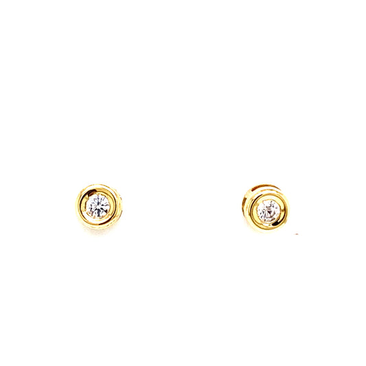 18K Yellow Gold Baby Cz Bezel Stud Earrings