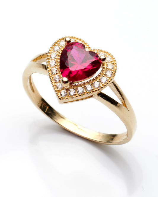 10K Yellow Gold Red Heart Stone Ring Size 9 1.7Dwt