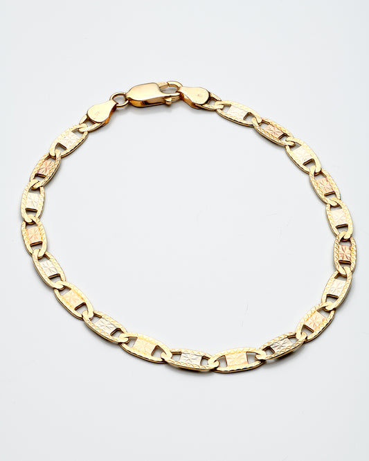 10K Tri Color Gold Fancy Link Bracelet 8.5In 5.1Dwt