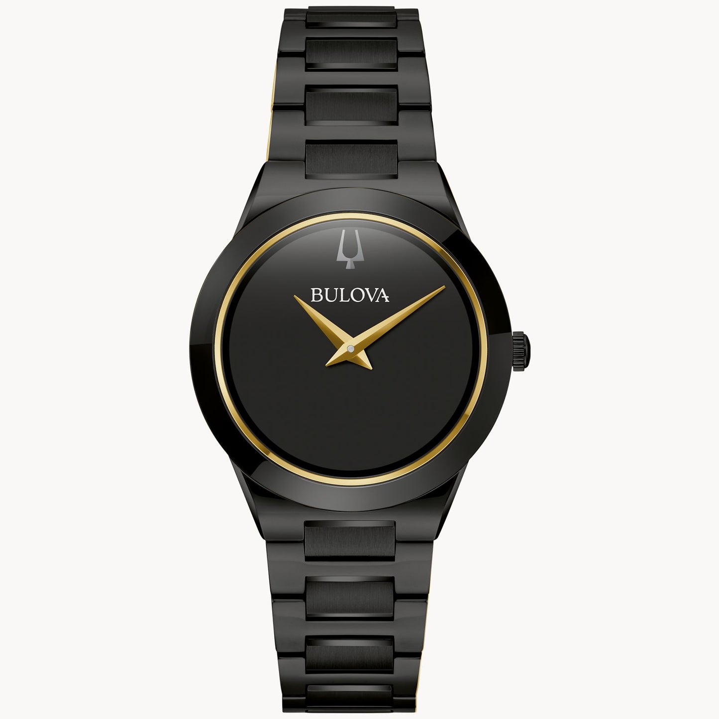 Bulova Millenia Ladies Watch Stainless Steel Bracelet (98L314) Black Tone Gold Accents