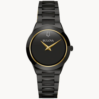 Bulova Millenia Ladies Watch Stainless Steel Bracelet (98L314) Black Tone Gold Accents