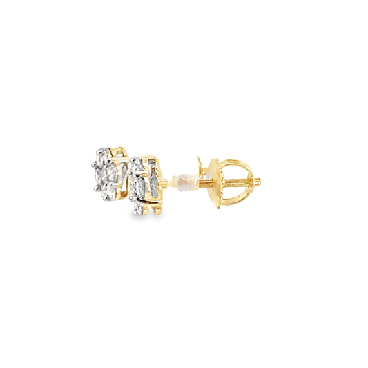 0.50Ctw 14K Yellow Gold Diamond Flower Cluster Stud Earrings