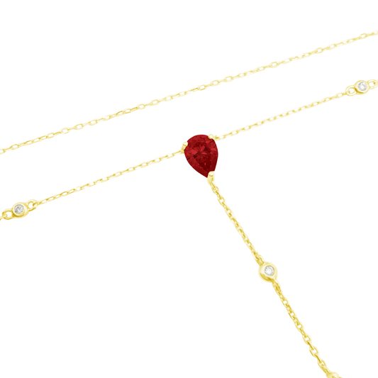 0.03Ct Dia 2.20Ct Ru 14K Yellow Gold Rubies Pendant Necklace 18In 1.9Dwt