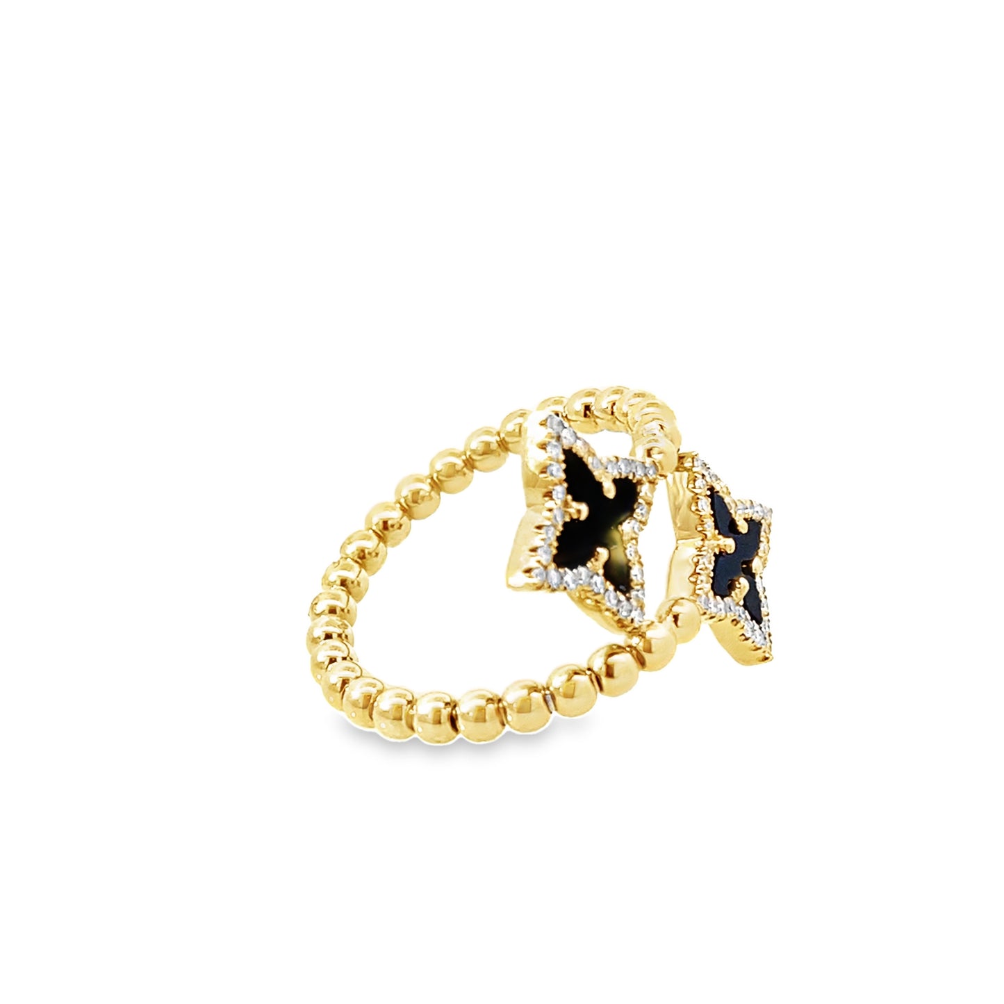 0.20Ctw Diamond 1.06Ctw Onyx 14K Yellow Gold Flower Bypass Ring Size 7 2.0Dwt