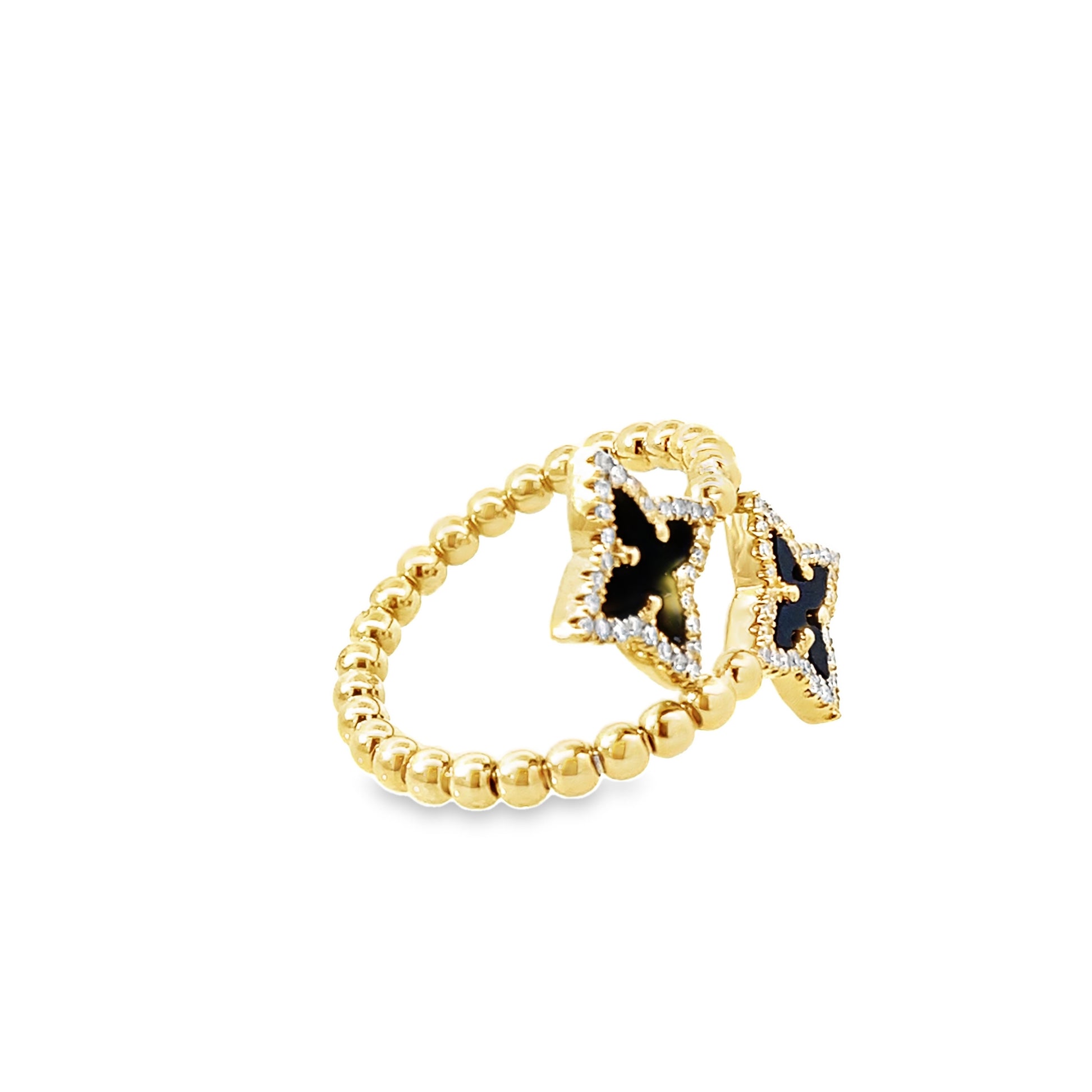 0.20Ctw Diamond 1.06Ctw Onyx 14K Yellow Gold Flower Bypass Ring Size 7 2.0Dwt