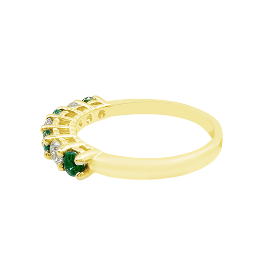 0.38Ct Dia 0.42Ct Em 14K Yellow Gold Dia & Emerald Band Ring Size 7 2.1Dwt