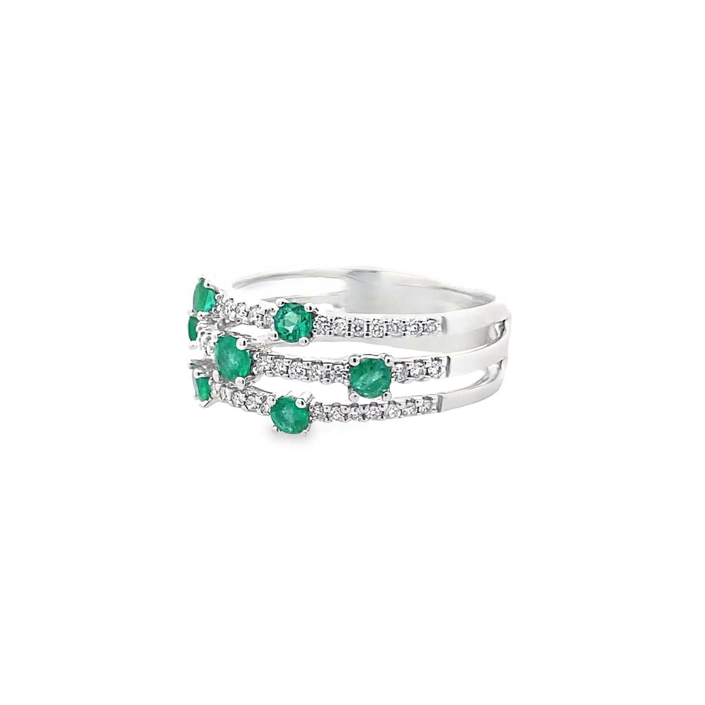 0.31Ctw Dird/0.51Ctw Emrd 14K White Gold Emerald & Diam Ring Size 7 3.0Dwt